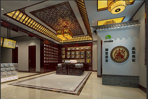安源古朴典雅的中式茶叶店大堂设计效果图