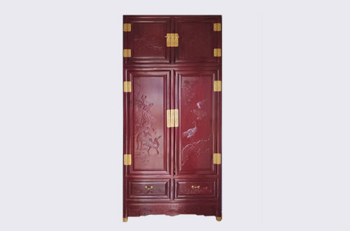 安源高端中式家居装修深红色纯实木衣柜